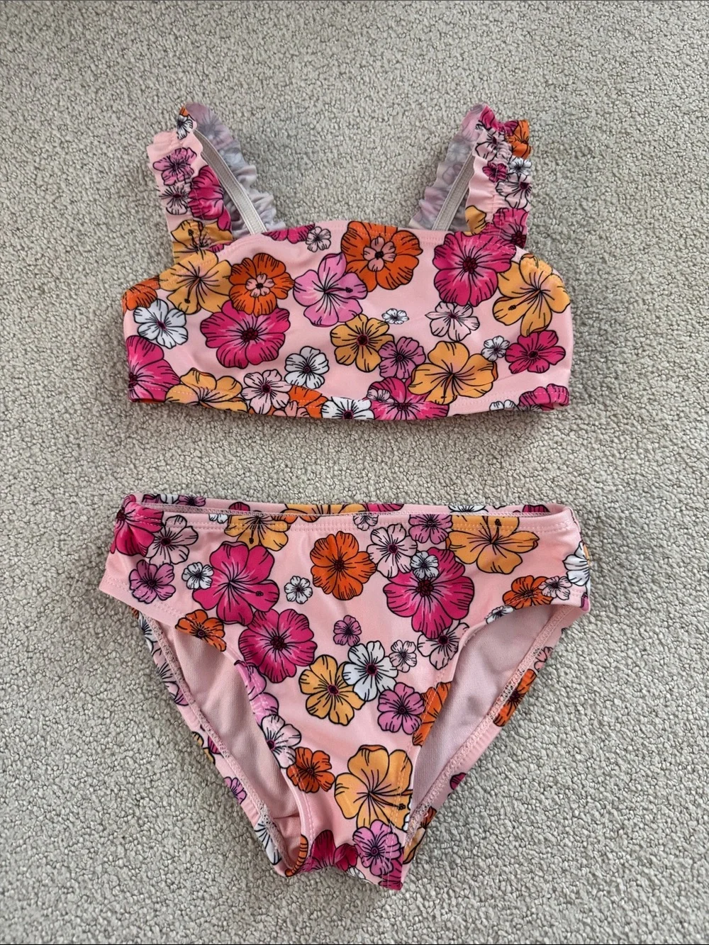 Girls Floral Pink Ruffle Strap Bikini - Kids Swimwear